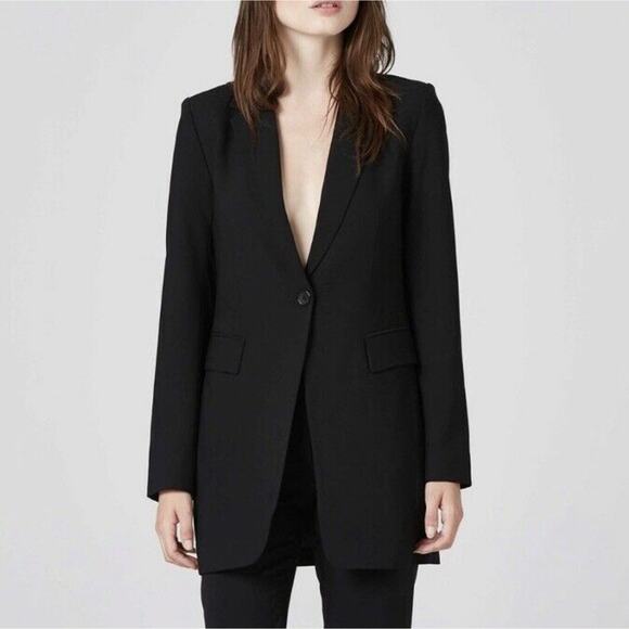 DSTLD WOMENS BLACK LONG SLEEVE ONE BUTTON OVERSIZED FORMAL BLAZER JACKET SIZE XS - Picture 1 of 9